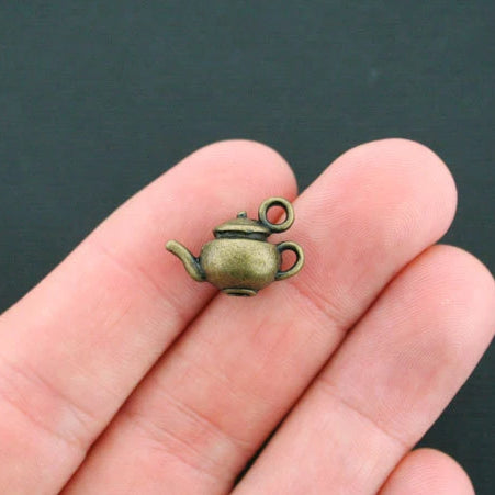 4 Teapot Antique Bronze Tone Charms 3D - BC223