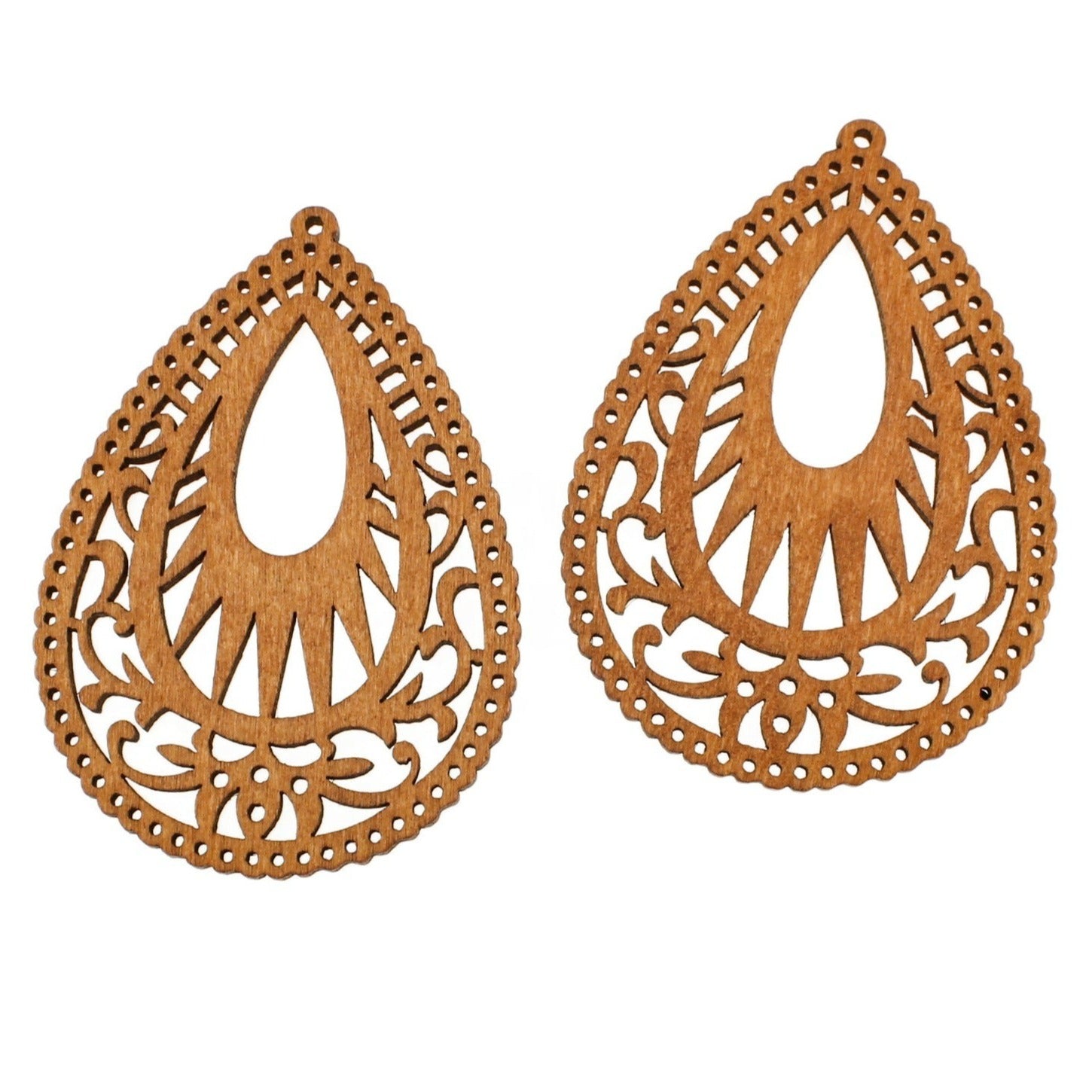 4 breloques en bois naturel en filigrane en forme de larme - WP147