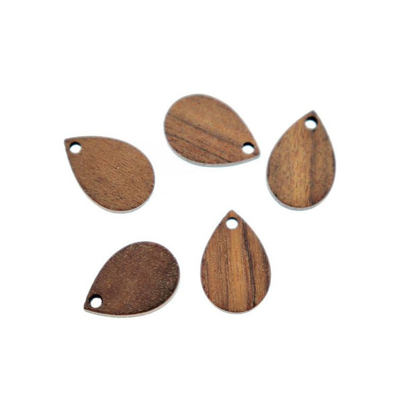 4 Breloques Larme Bois Naturel 17mm - WP068