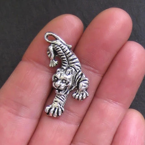 4 Tiger Antique Silver Tone Charms - SC516