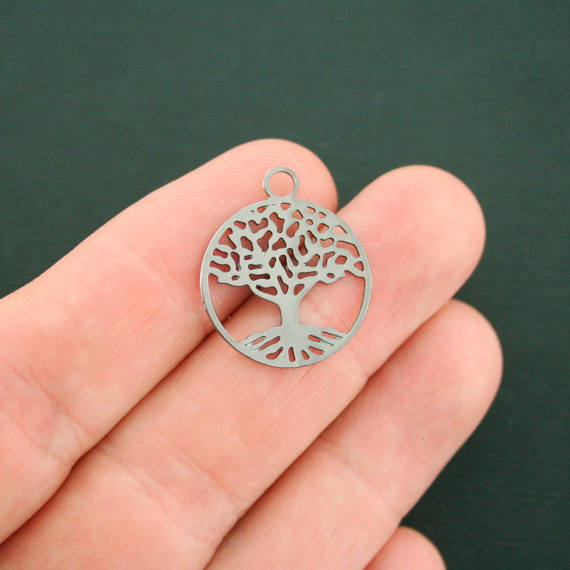 4 Tree of Life Gunmetal Tone Brass Charms 2 Sided - SC6668