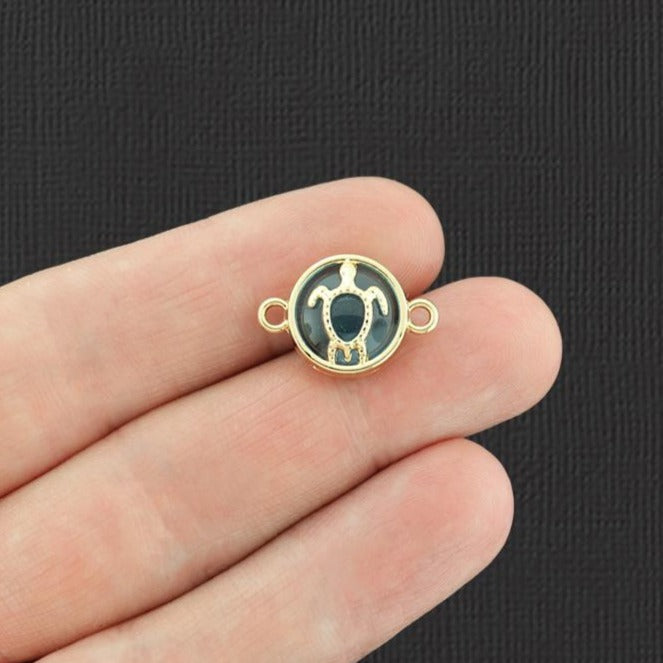 4 Turtle Connector Gold Tone Enamel Charms - E966
