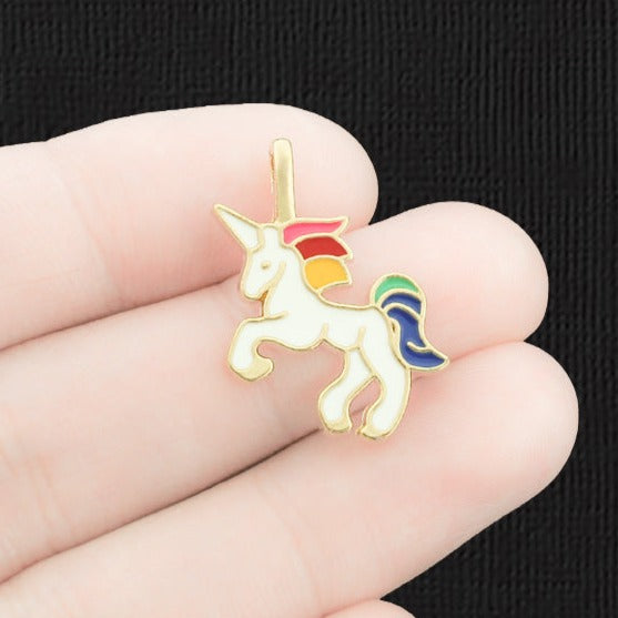 4 Unicorn Gold Tone Enamel Charms - E1539
