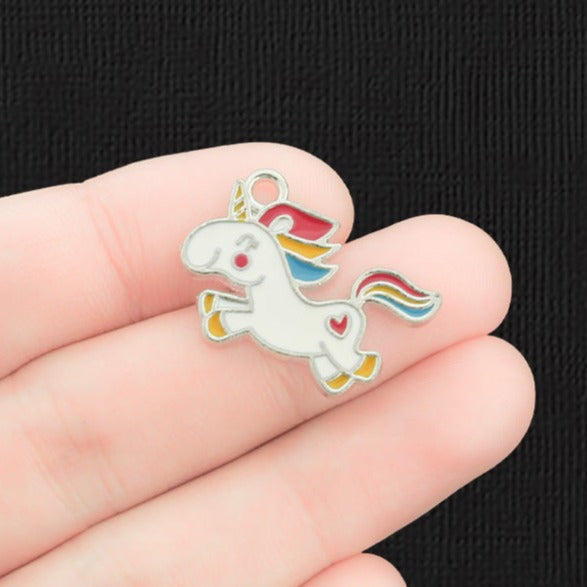 4 Unicorn Silver Tone Enamel Charms - E1485