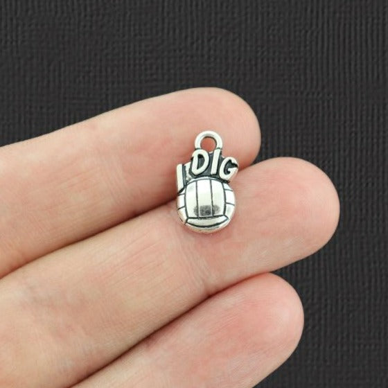 4 Volleyball Antique Silver Tone Charms - SC1798
