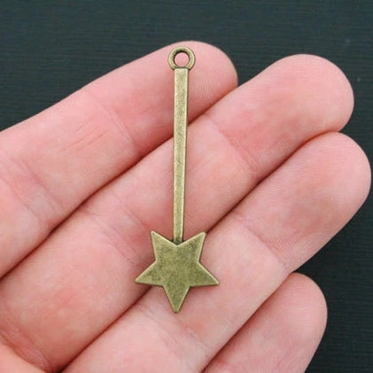 4 Wand Antique Bronze Tone Charms - BC245