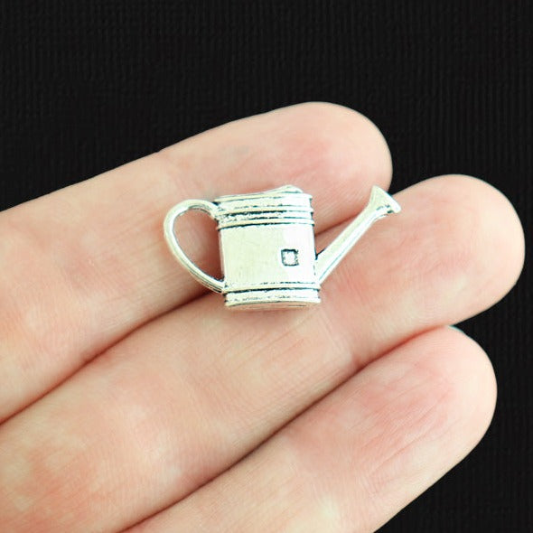 4 Watering Can Antique Silver Tone Charms 2 Sided - SC584