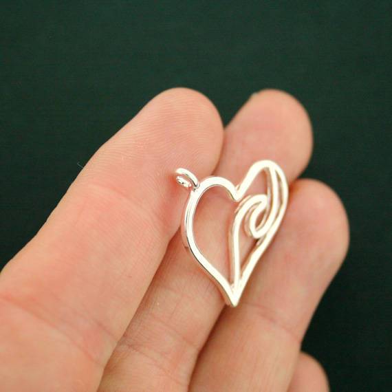4 Wave Heart Silver Tone Charms - SC7334