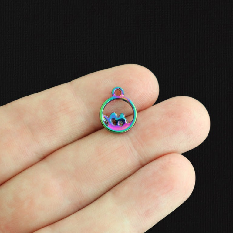 4 Wave Rainbow Electroplated Enamel Charms - E912