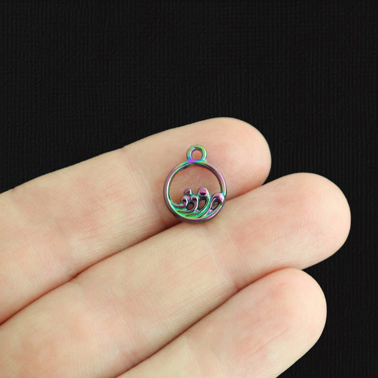 4 Wave Rainbow Electroplated Enamel Charms - E912