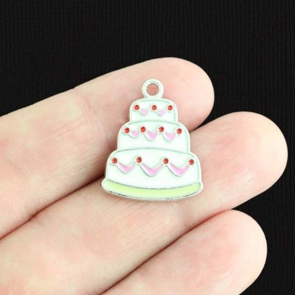 4 Wedding Cake Silver Tone Enamel Charms - E1180