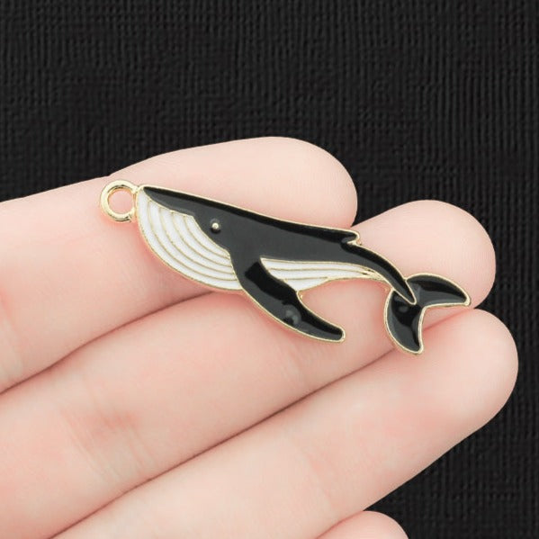 4 Whale Gold Tone Enamel Charms - E1375
