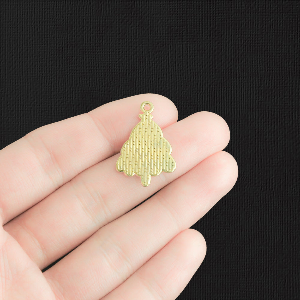 4 breloques en émail doré sapin de Noël blanc - E220