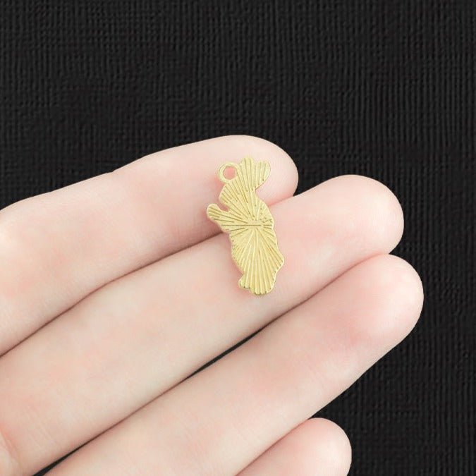 4 White Rabbit Gold Tone Enamel Charms - E1285