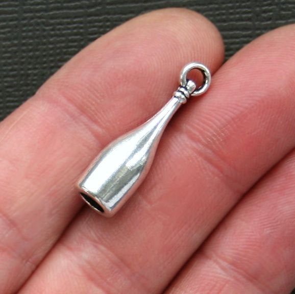 4 Wine Bottle Antique Silver Tone Charms 3D - SC2664