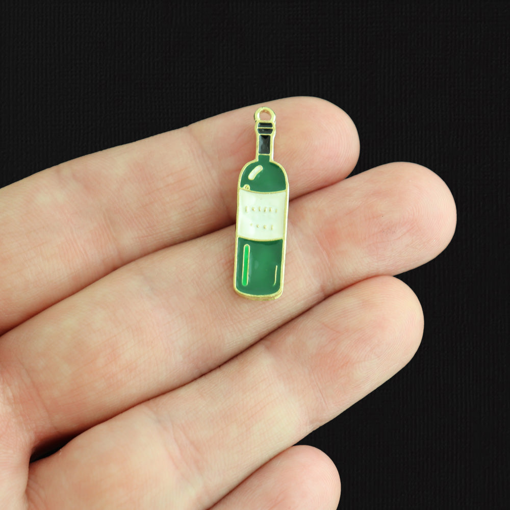4 Wine Bottle Gold Tone Enamel Charms - E1457