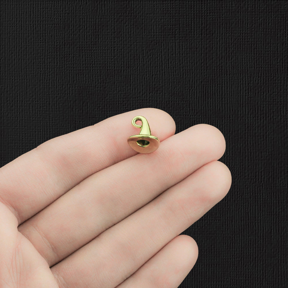 4 Witch Hat Antique Gold Tone Charms 3D - GC442