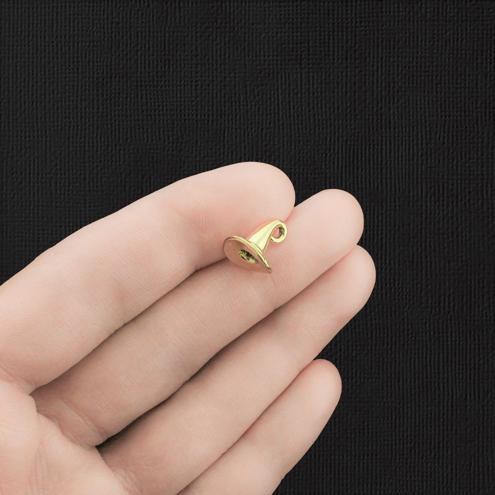 4 Witch Hat Antique Gold Tone Charms 3D - GC442