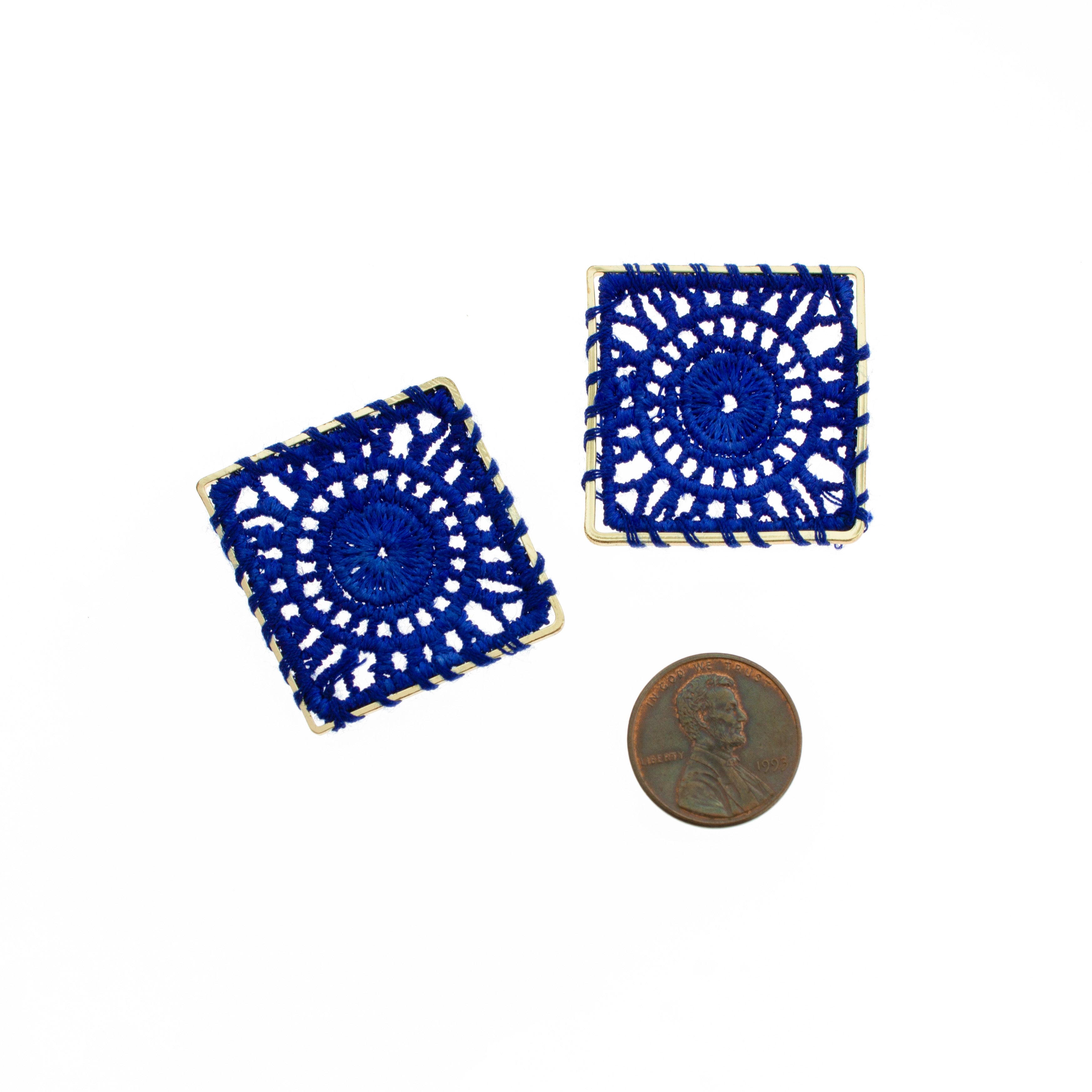 4 Woven Lace Square Gold Tone Pendants - Choose Your Color!