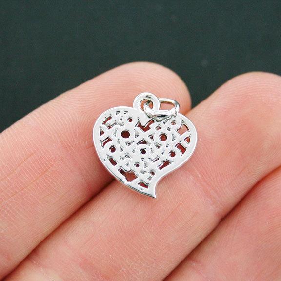 4 breloques XO coeur ton argent antique - SC5265