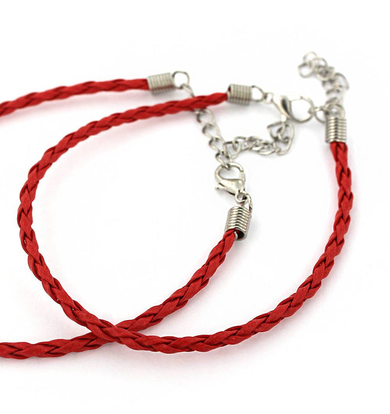 Red Wax Cord Bracelets 8" Plus Extender - 3mm - 4 Bracelets - N343