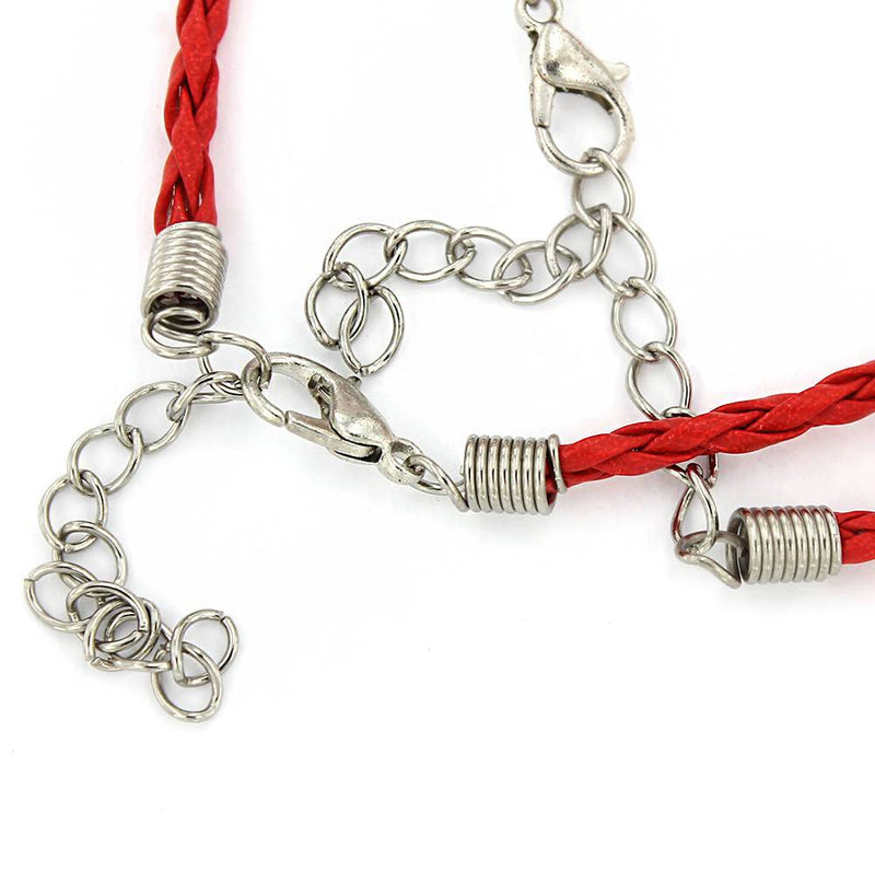 Red Wax Cord Bracelets 8" Plus Extender - 3mm - 4 Bracelets - N343