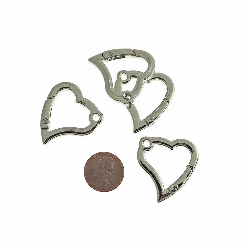 Silver Tone Heart Spring Gate Clasps 31mm x 29mm - 4 Clasps - FD835