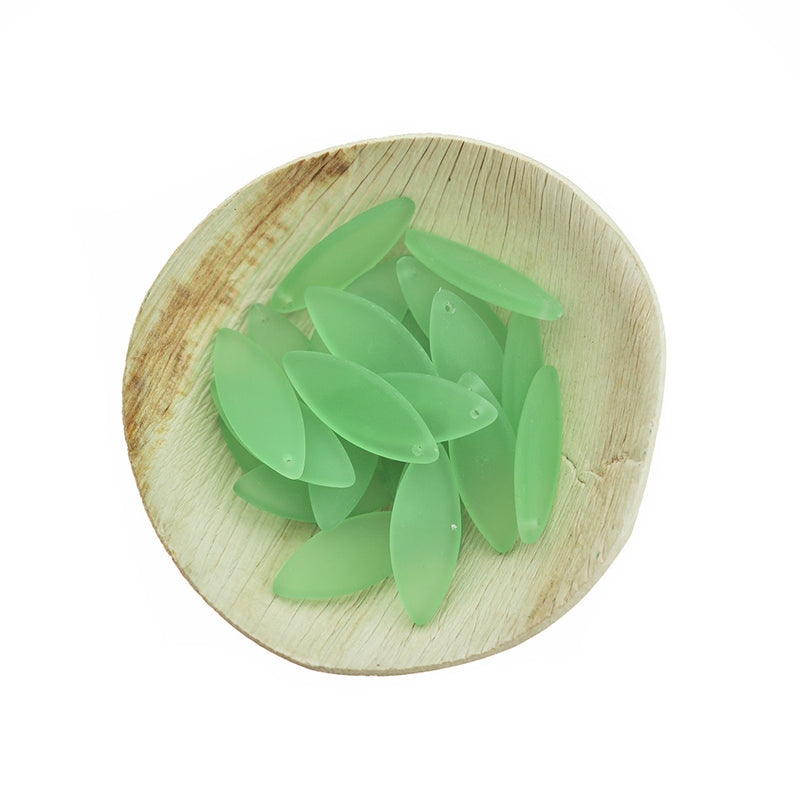 2 Seafoam Green Marquise Cultured Sea Glass Charms - U183