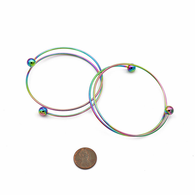 Rainbow Electroplated Stainless Steel Wrap Bangle 60mm ID - 1.7mm - 5 Bangles - N697