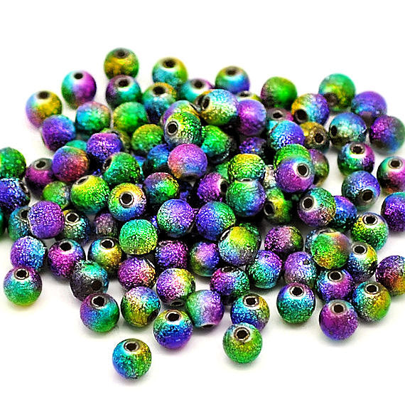 Round Acrylic Stardust Beads 8mm - Shades of Peacock Feathers - 50 Beads - BD219