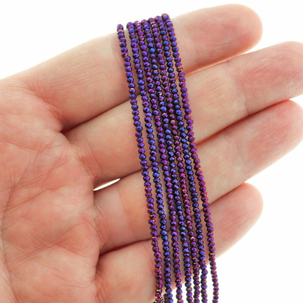 Faceted Glass Beads 2mm x 1mm - Electroplated Purple - 1 Strand 235 Beads - BD2650