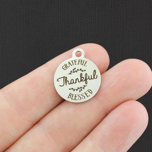 Grateful Thankful Blessed Stainless Steel Charms - BFS001-4850
