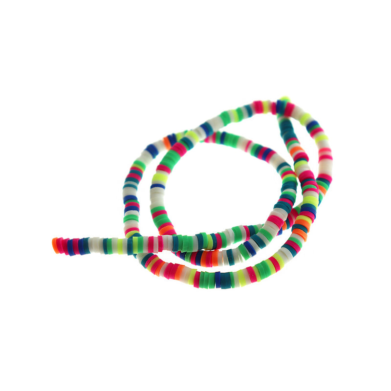 Heishi Polymer Clay Beads 4mm x 1mm - Assorted Rainbow - 1 Strand 330 Beads - BD1150
