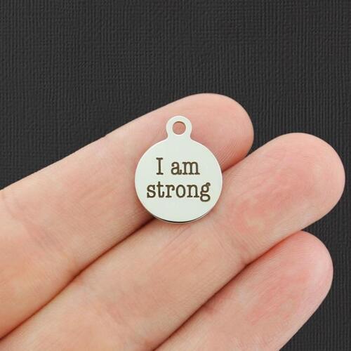 I am strong Stainless Steel Small Round Charms - BFS002-4904
