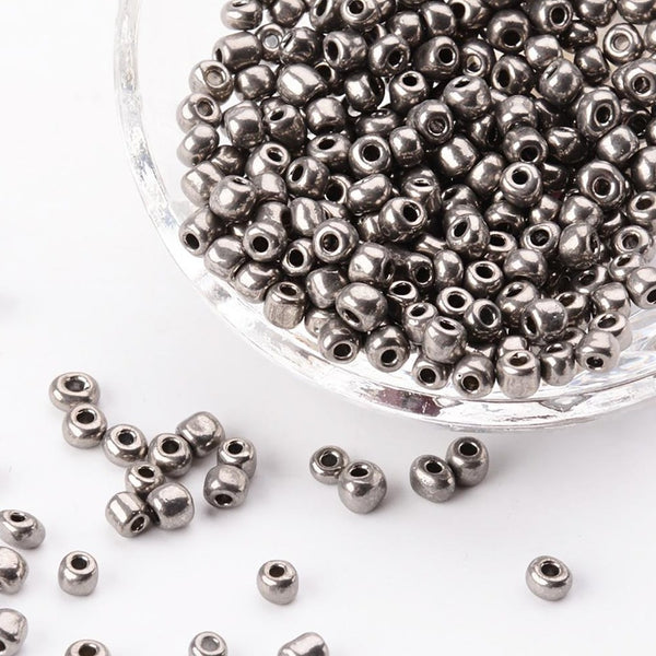 Seed Glass Beads 6/0 4mm - Silver - 50g 600 Beads - BD1300
