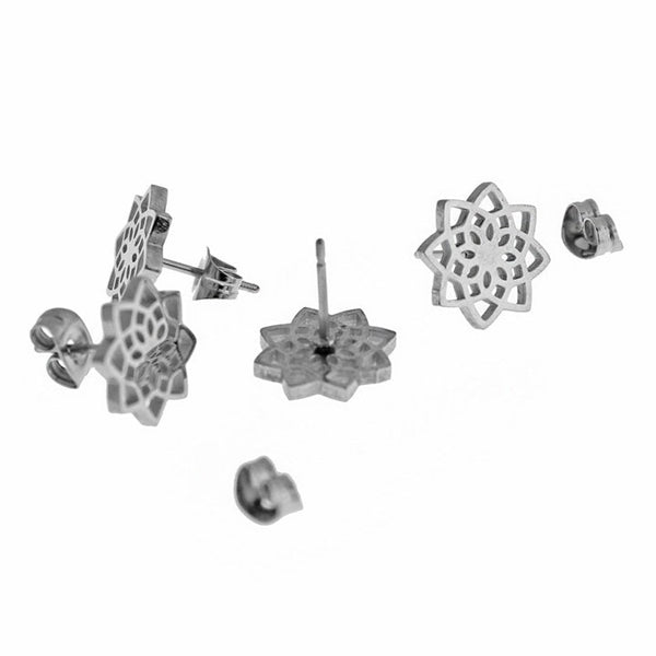 Stainless Steel Earrings - Celtic Flower Studs - 11mm - 2 Pieces 1 Pair - ER471