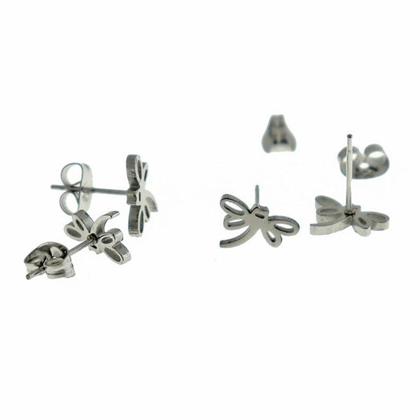 Stainless Steel Earrings - Dragonfly Studs - 12mm x 8mm - 2 Pieces 1 Pair - Choose Your Tone
