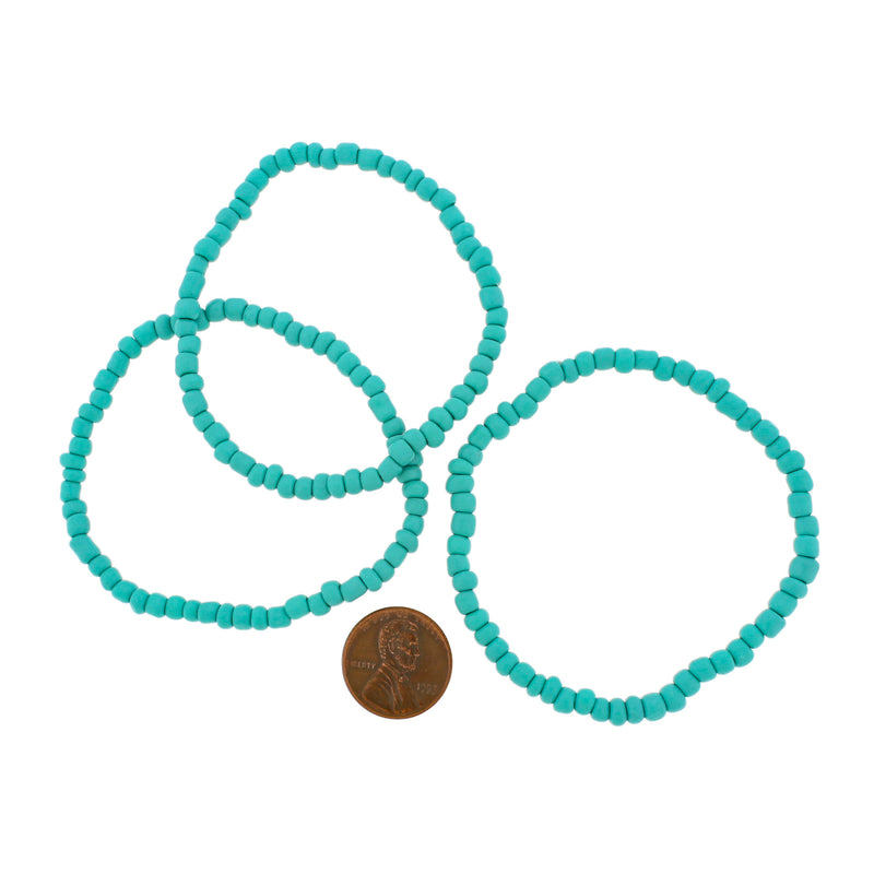 Seed Glass Bead Bracelets - 65mm - Turquoise - 5 Bracelets - BB106