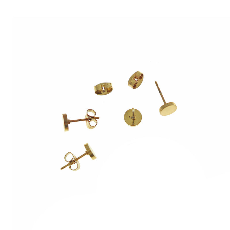 Gold Stainless Steel Earrings - Round Studs - 6mm - 2 Pieces 1 Pair - ER488