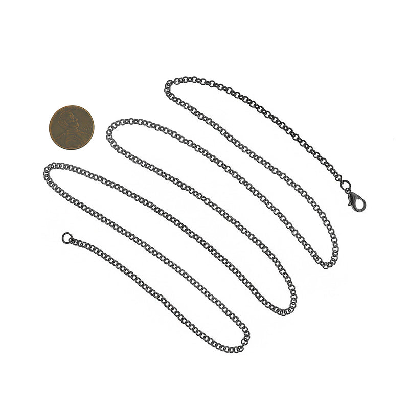 Gunmetal Tone Rolo Chain Necklaces 30" - 3mm - 5 Necklaces - N473