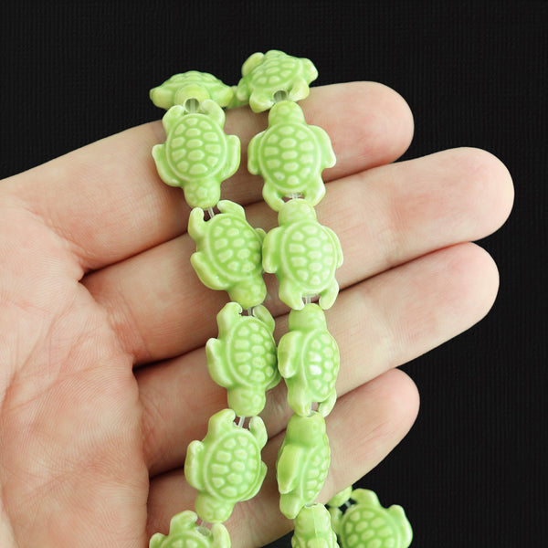 Turtle Porcelain Beads 19mm x 15mm - Yellow Green - 10 Beads - BD2347