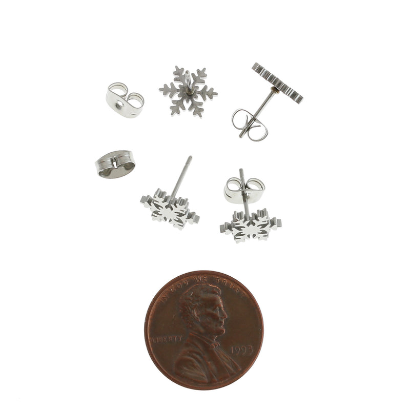 Stainless Steel Earrings - Snowflake Studs - 10mm - 2 Pieces 1 Pair - ER413