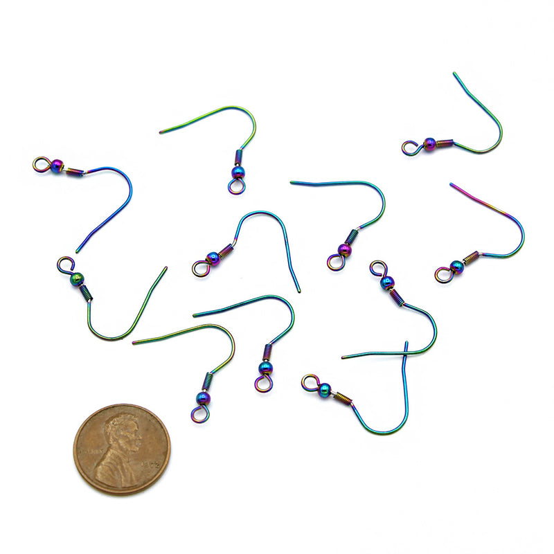 Rainbow Electroplated Stainless Steel Earrings - French Style Hooks - 20mm - Bulk 100 Pieces 50 Pairs - FD982