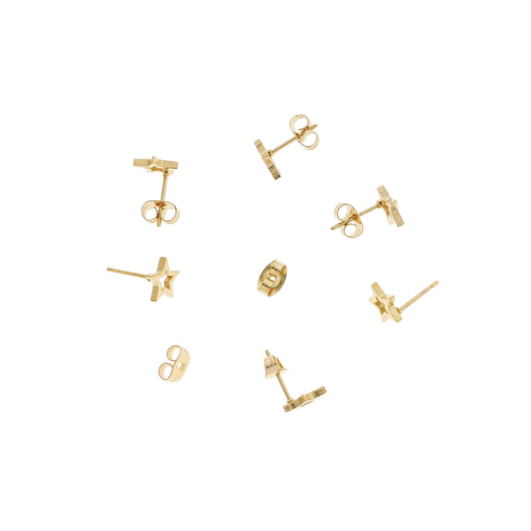 Star Gold Tone Stainless Steel Earring Studs - 11mm x 7mm - 2 Pieces 1 Pair - Z389