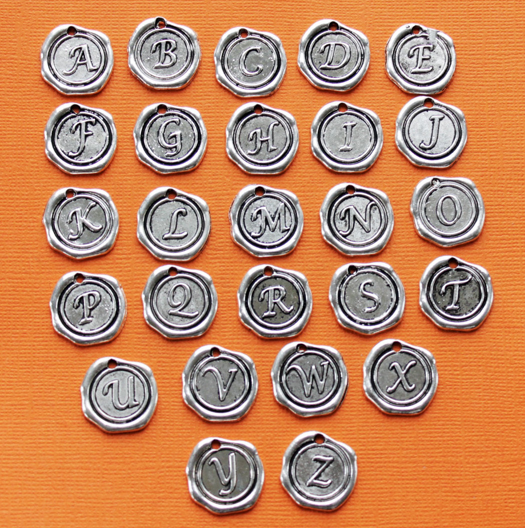 5 Alphabet Letter Antique Silver Tone Charms