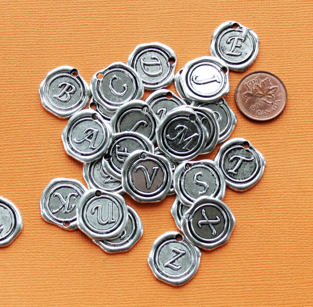 5 Alphabet Letter Antique Silver Tone Charms
