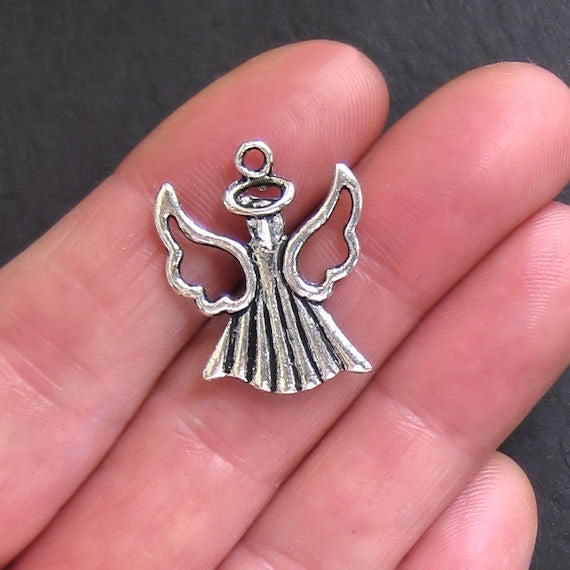 5 Angel Antique Silver Tone Charms 2 Sided - SC589
