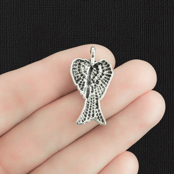 5 Angel Wings Antique Silver Tone Charms - SC016