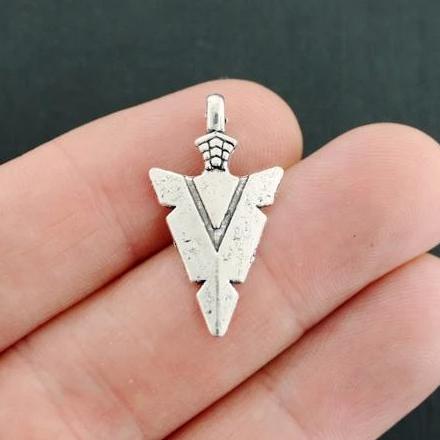 5 Arrowhead Antique Silver Tone Charms - SC4623