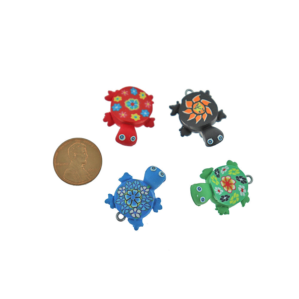 5 breloques en pâte polymère Tortue assorties 3D - E145